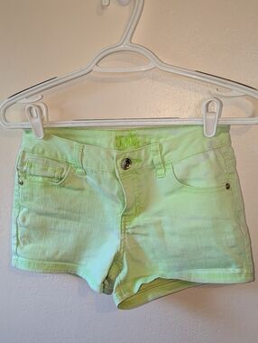 Justice Neon Lime Green Denim Shorts